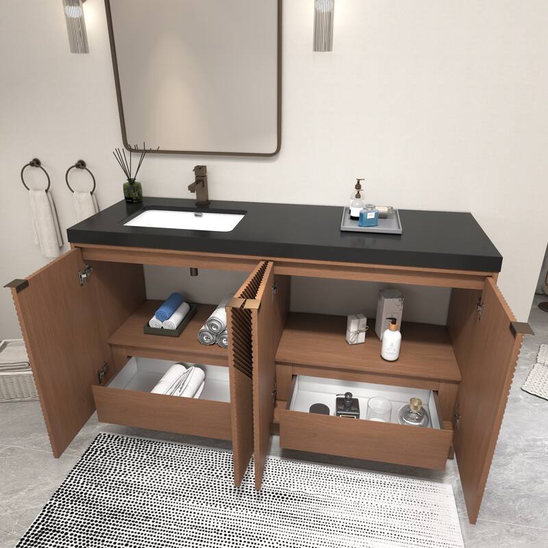 Milano 60" Freestanding Bathroom Vanity with Left Black Acrylic Sink