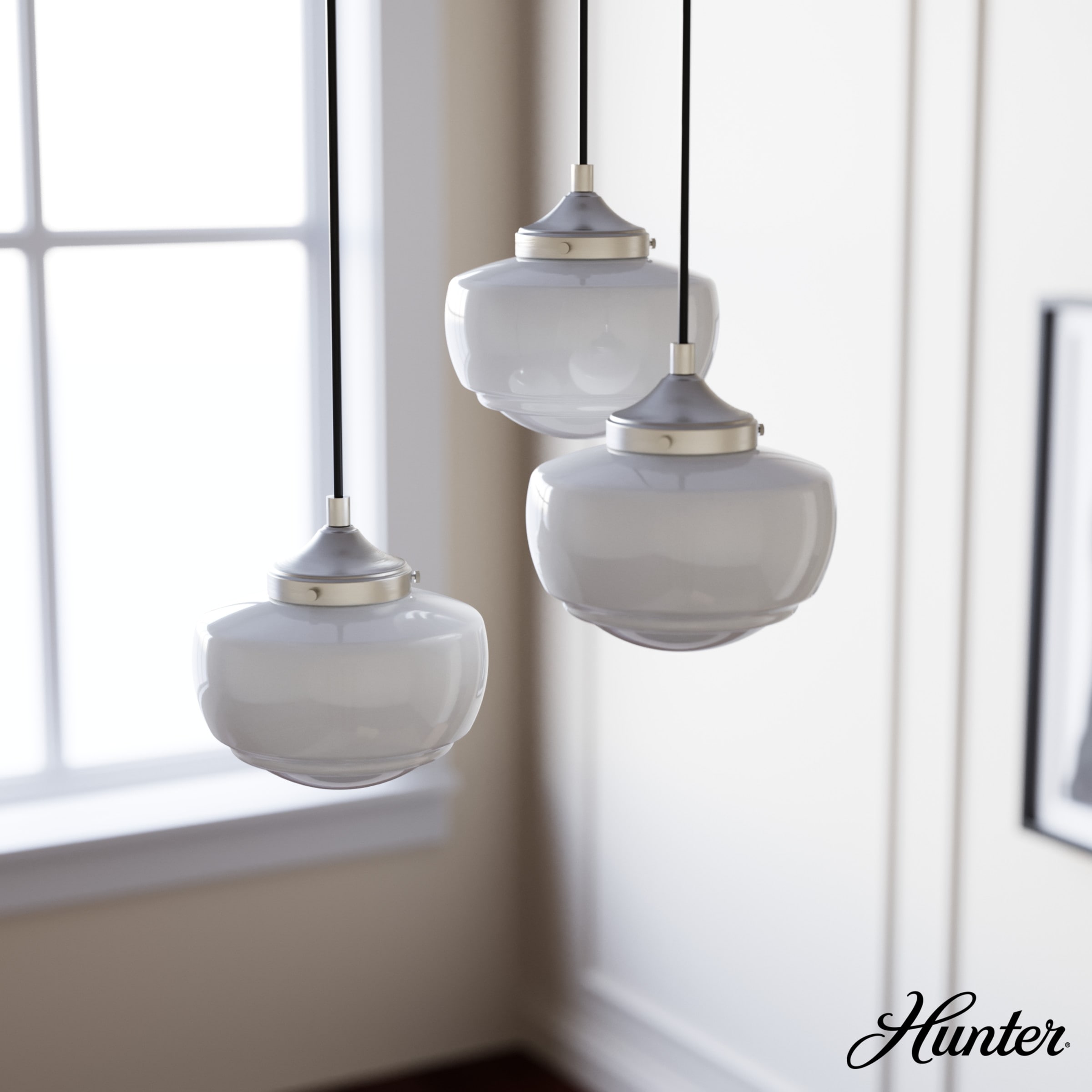 Hunter Saddle Creek 3-Light Noble Bronze Transitional Opal Glass Linear LED Large Hanging