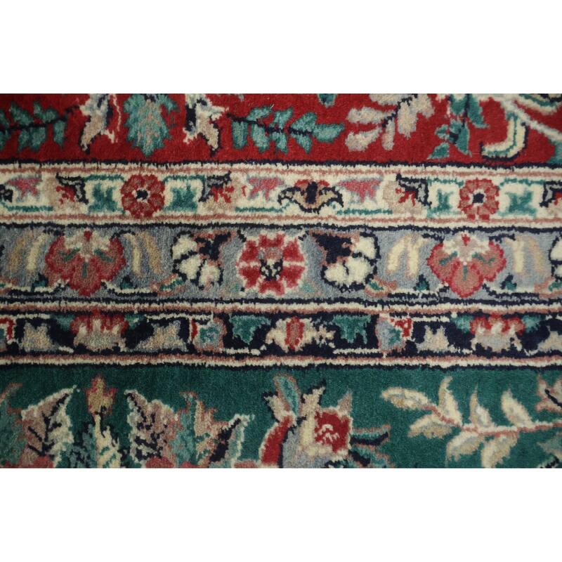 Hand Knotted Oriental 100% Wool Carpet Traditional Floral Green Kashan Area Rug - 12' 3'' X 9' 0''