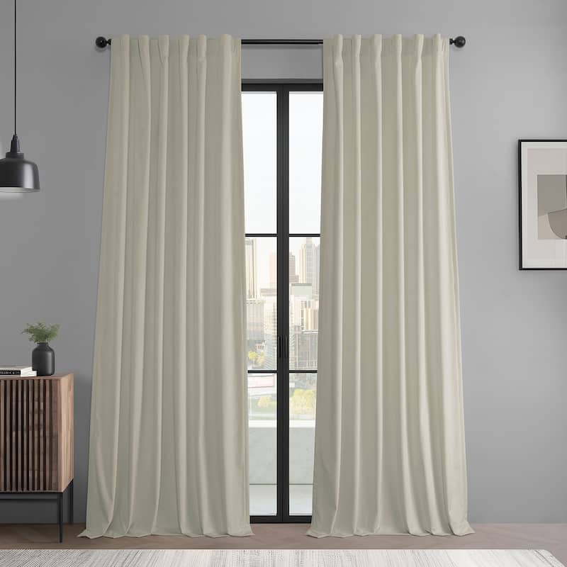 Exclusive Fabrics Basic Deluxe Velvet Room Darkening Curtain Pair - 2 Panels Window Curtains - Off-White - 50 X 84