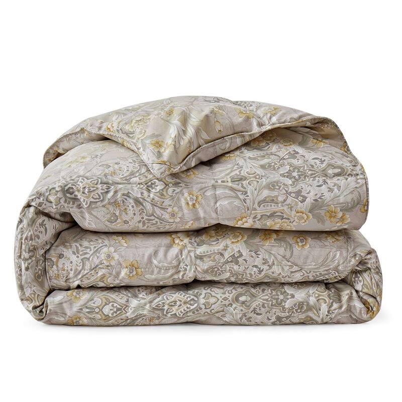Medium Warmth All Season Paisley Floral & Solid Pattern Duvet Insert White Goose Down Feather Comforter - Twin (68"x88") - Yellow Botanical
