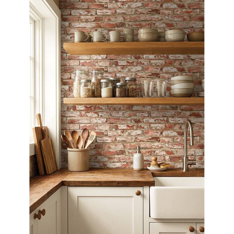 Harry & Grace Faux Rustic Brick Peel and Stick Natural Wall Backdrop Panel