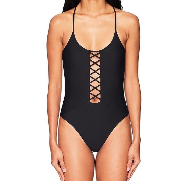 black criss cross one piece swimsuit