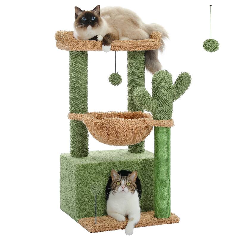 4-in-1 Multi-Level Cat Tower, Cat Tree with Large Cat Condo, Cat Scratching Post for Cats with Deep Hammock & Cozy Top Perch - Green