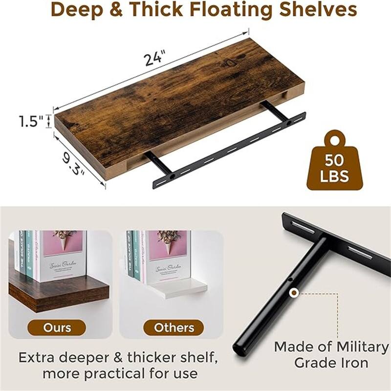  Floating Shelves for Wall - 9"D x 24"W x 1.5"H