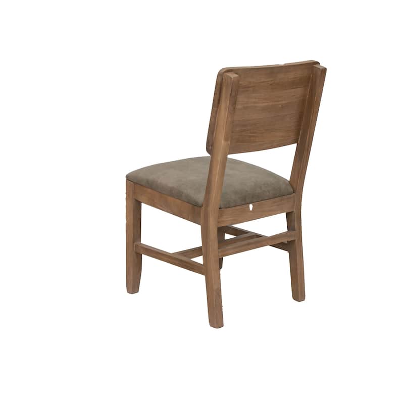 Umey 20 Inch Dining Side Chair Set of 2, Solid Wood, Brown, Faux Leather