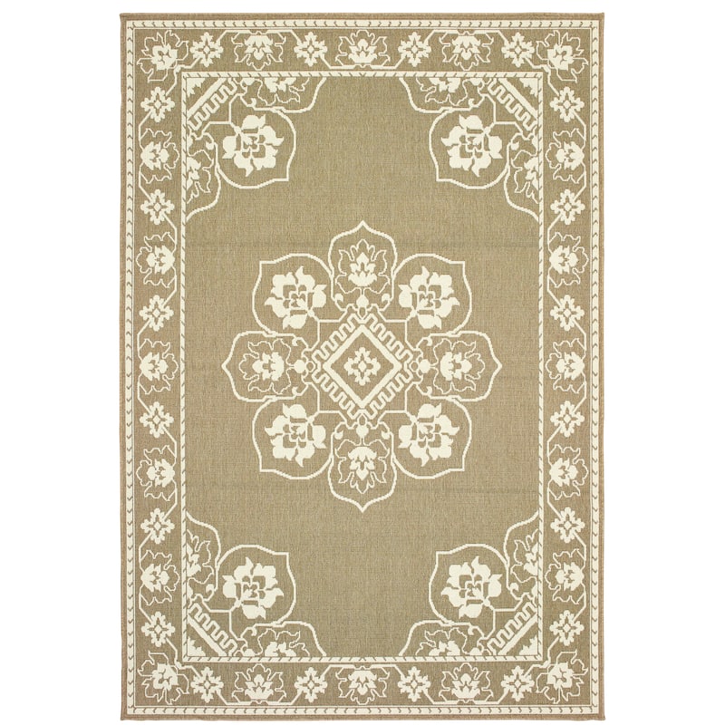Mckinney Tan Ivory Oriental Medallion Outdoor Casual Area Rug