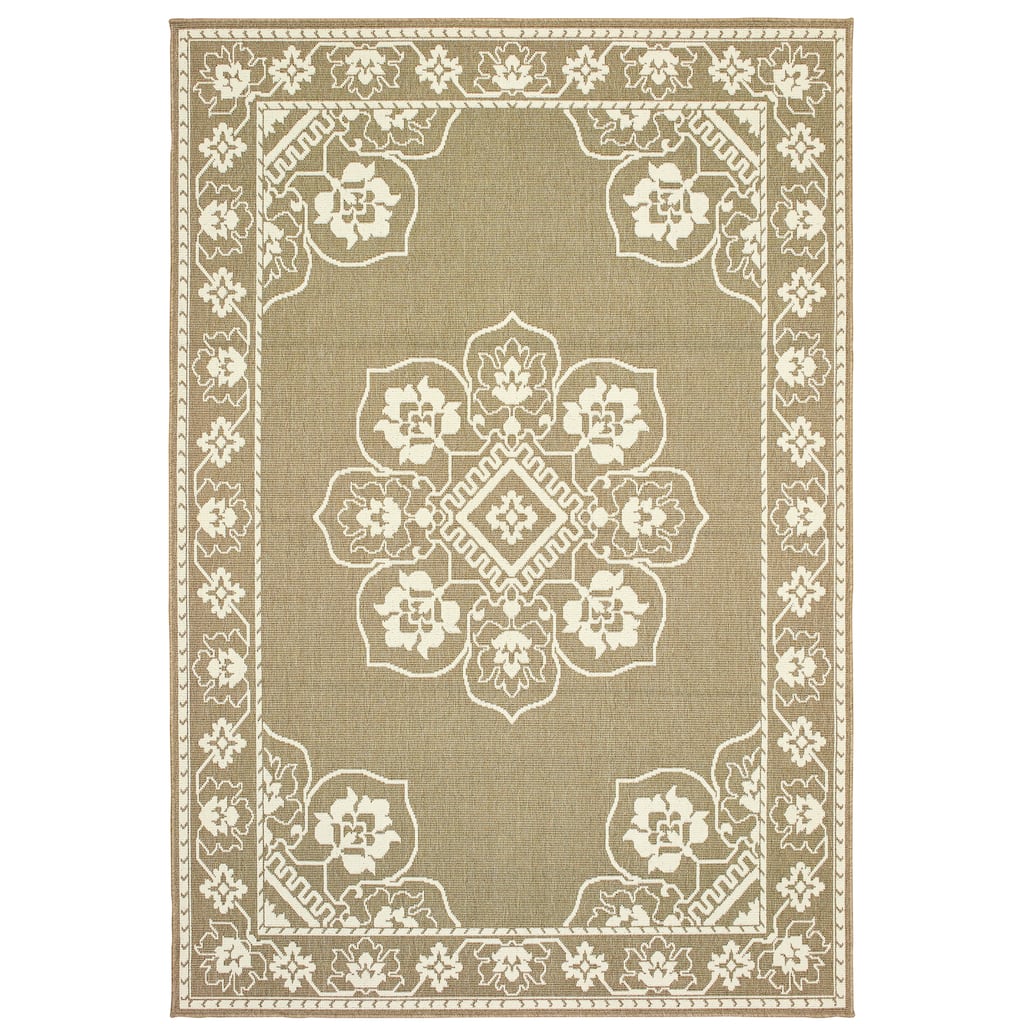Mckinney Tan Ivory Oriental Medallion Outdoor Casual Area Rug