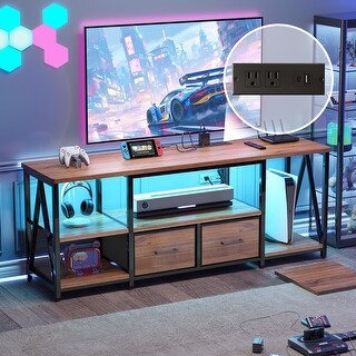 65-inch LED TV Stand with Adjustable Lighting, Power Outlets, and ...