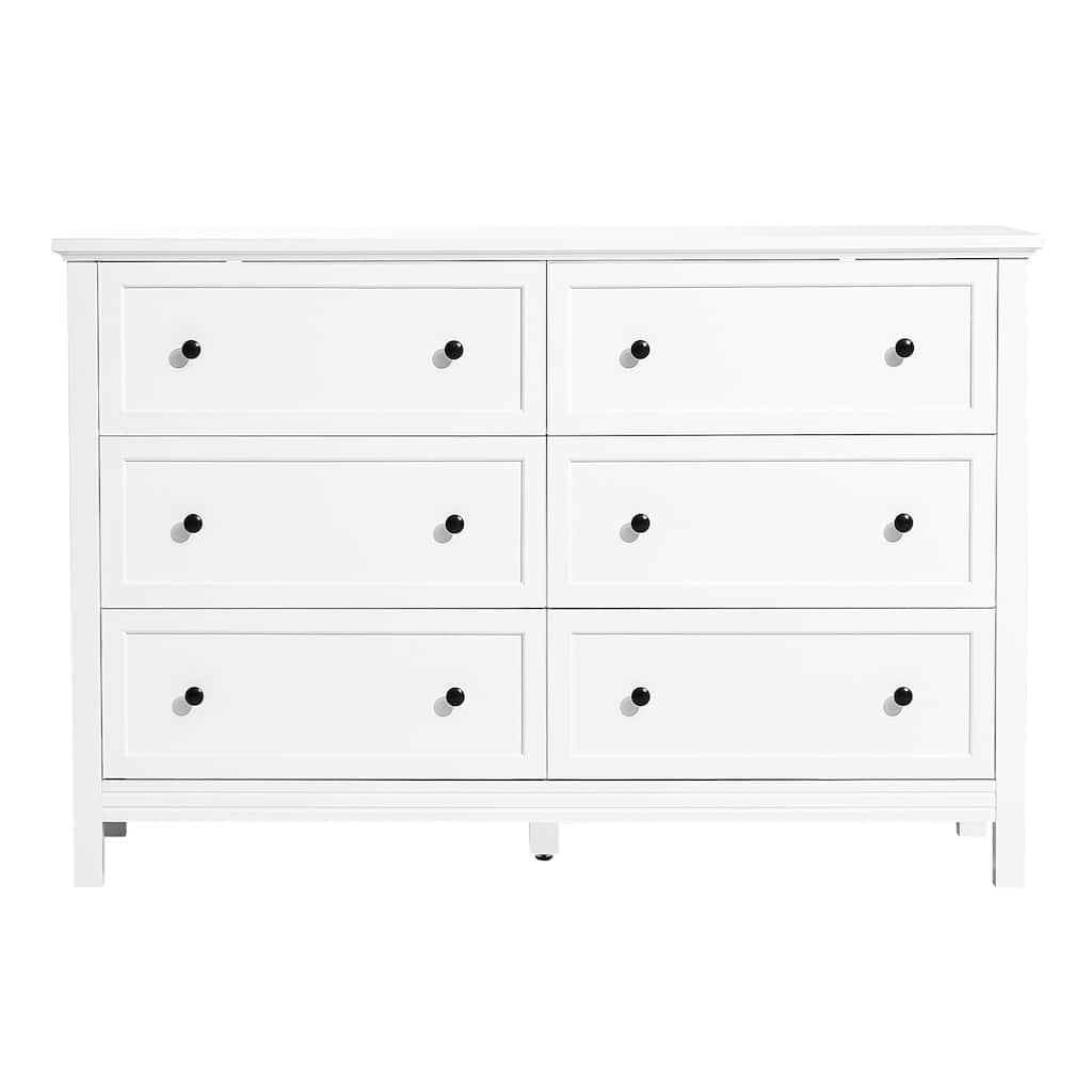 White MDF Particleboard 6 Drawer Dresser with Vintage Design and Metal Handles