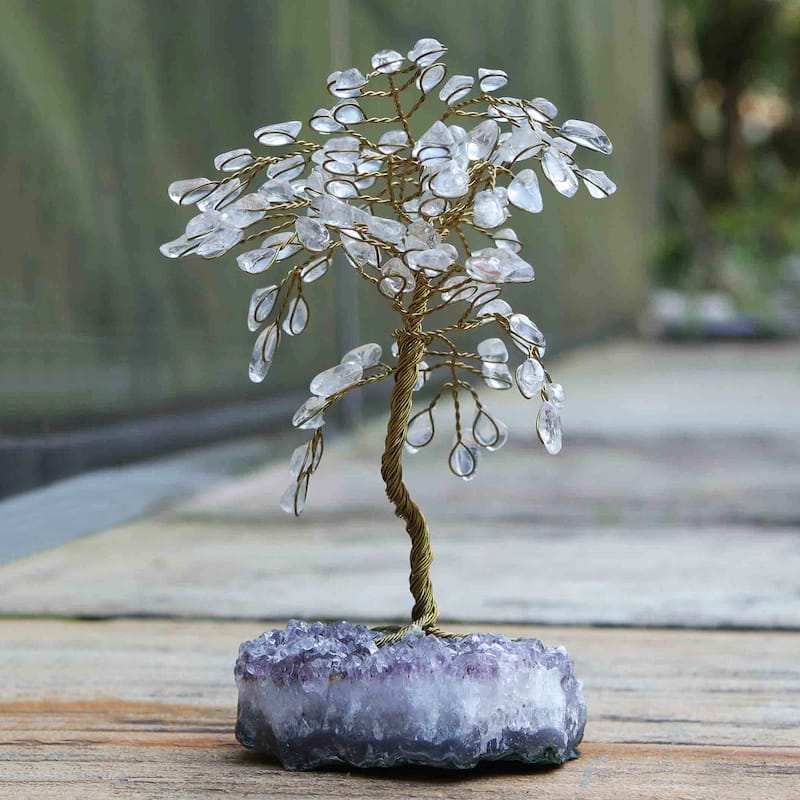 Novica Handmade Spiritual Leaves Quartz And Amethyst Gemstone Tree
