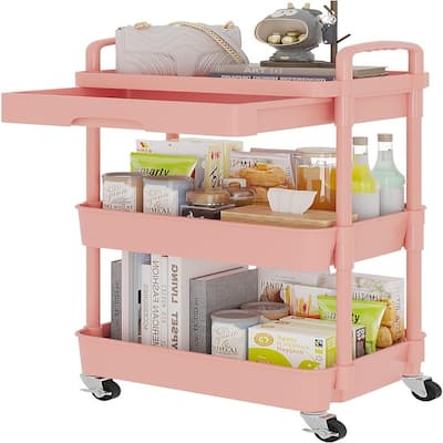 3-Tier Rolling Utility Cart with Drawer - 15.35"D x 30.7"W x 11.41"H