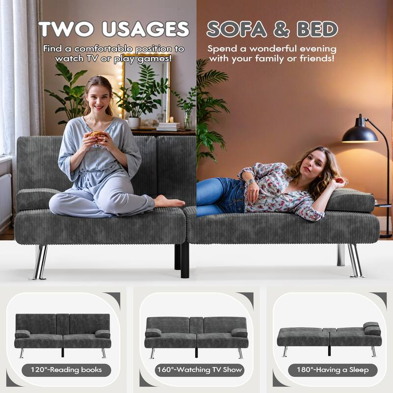 Furniwell Futons Folding Soft Cushion Sofa Bed with Adjustable Backrest Sofa