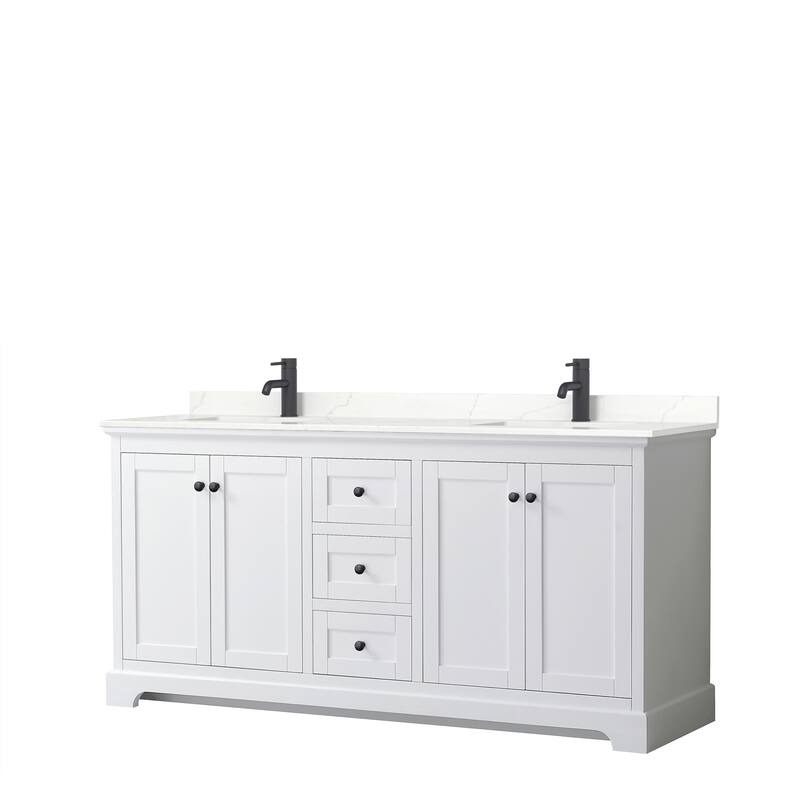 Avery 72-inch Double Vanity, Quartz Top - White, Black Trim, Giotto Quartz Top