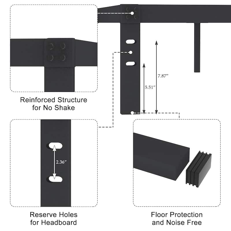VECELO Bed Frames No Box Spring Needed, Heavy Duty Metal Platform with Steel Slat, Easy Assembly, Black