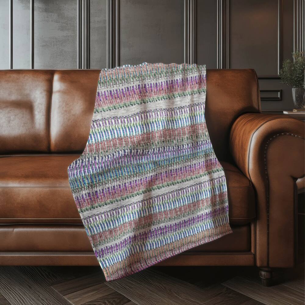 Premium Machine Washable Geo Stripes Sherpa Throw Blanket