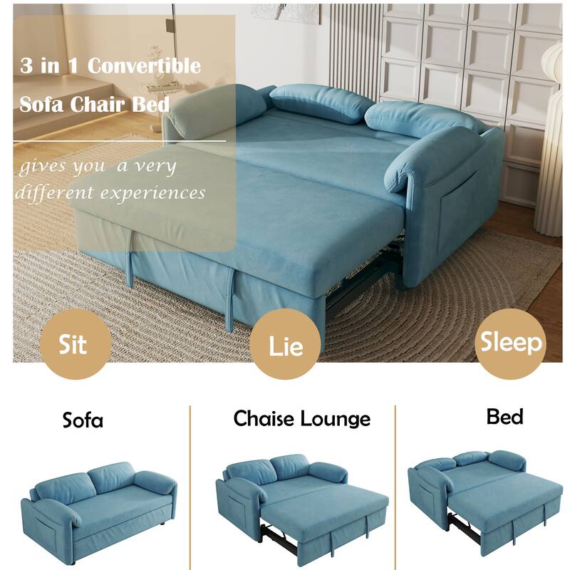Sofa at the Forefront: 54-inch Velvet Sofa Bed for Multi-purpose Living Spaces, Featuring a Retractable Bed