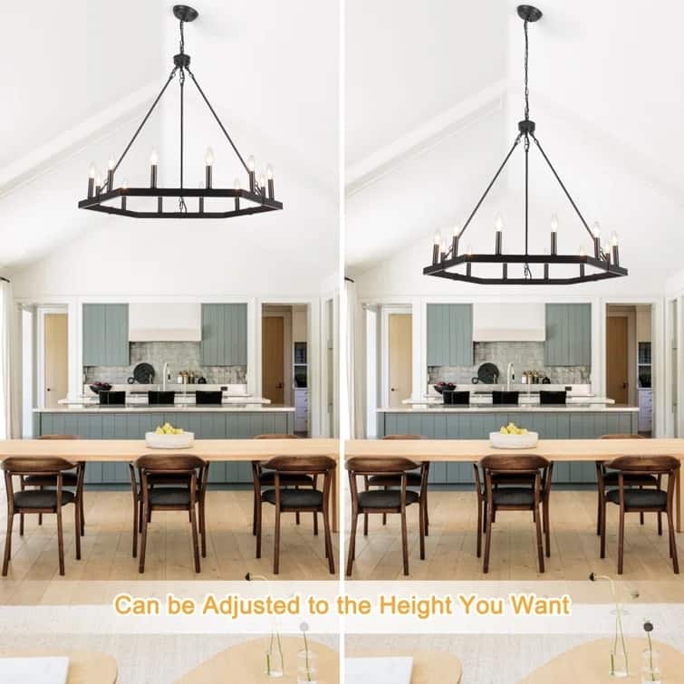 Modern Farmhouse 12-Light Hexagonal Design Wagon Wheel Chandelier for Dining Room Living Room Bedroom Kitchen - W35.43"x H27.83"