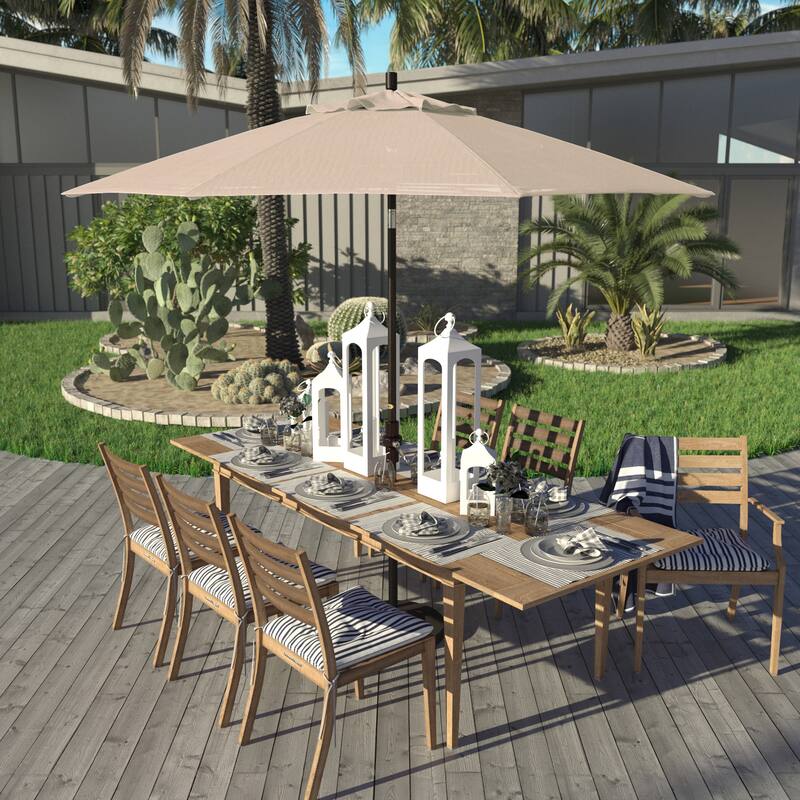 California Umbrella 9' Rd. Aluminum Market Umbrella, Deluxe Crank Lift with Collar Tilt, Bronze Frame Finish, Olefin Fabric