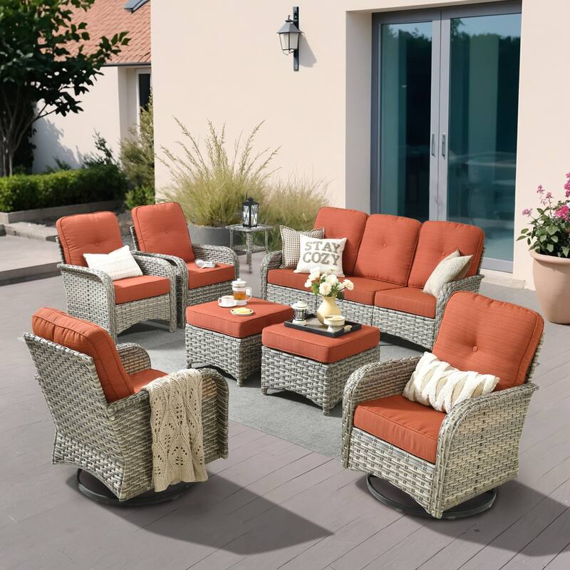 OVIOS 8-piece Patio Wicker Conversation Furniture Set With ottomans