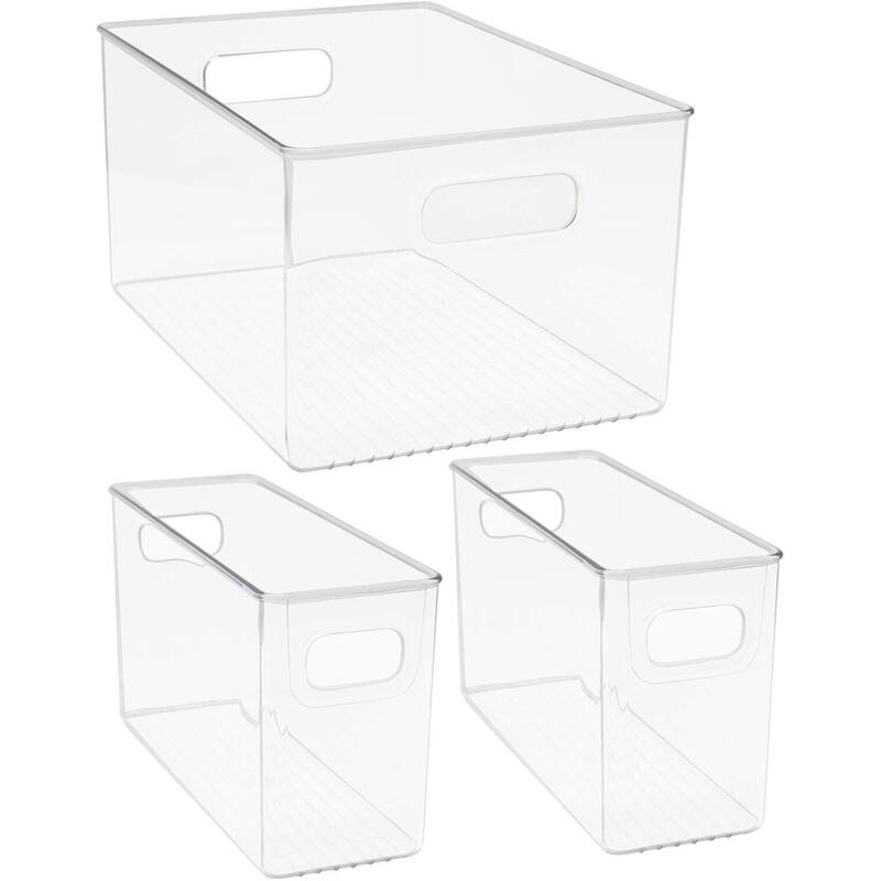 Clear Storage Bins Pantry Organizer Kitchen Fridge Containers 3 Pieces