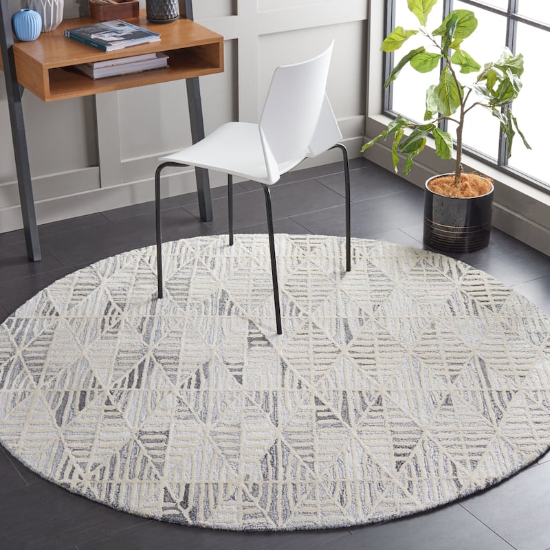 SAFAVIEH Handmade Ebony Chika Modern Trellis Wool Rug - 6' Round - Grey/Ivory
