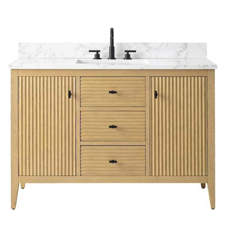 Vanity Art 48" Single Sink Bathroom Vanity Cabinet with Engineered Marble Countertop