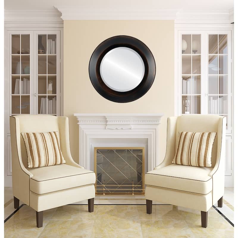 Lombardia Framed Round Mirror in Rubbed Bronze - Antique Bronze