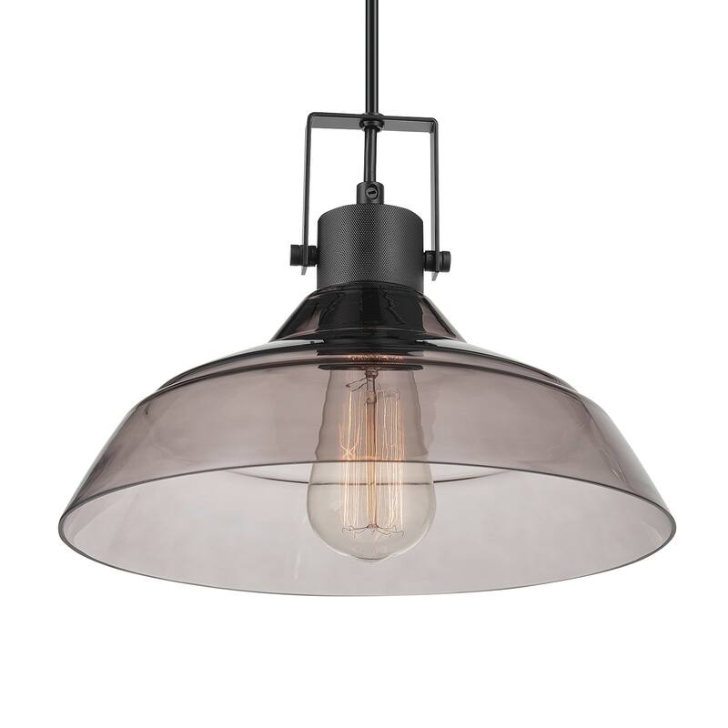 Sutton 1-Light Matte Black Pendant Lighting with Smoke Glass Shade - 11.04