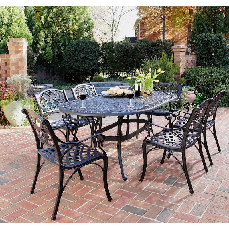 Sanibel Black Aluminum 7 Piece Outdoor Dining Set - 72" x 29" x 42" - Black