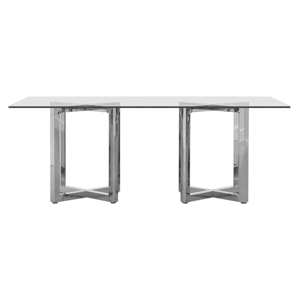 Eun 78 Inch Rectangular Dining Table with Glass Top, Cross Base, Chrome