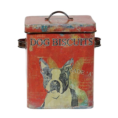 Vintage Tin Dog Biscuit Container with Boston Terrier