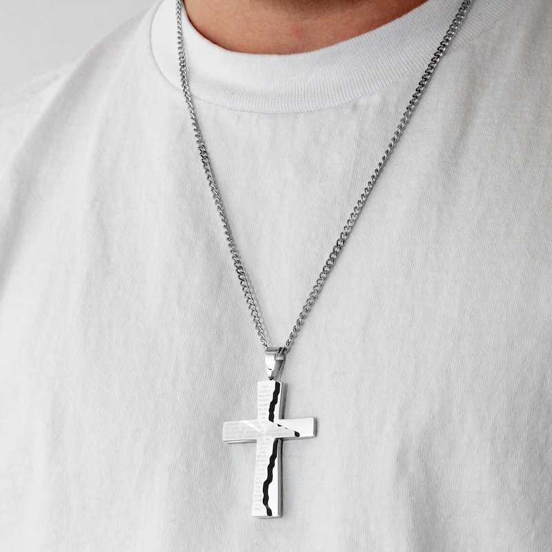 Steel Nation Stainless Steel Lord's Prayer Cross Pendant