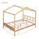preview thumbnail 11 of 36, Full Size Wood House Bed with Storage Space and Roof
