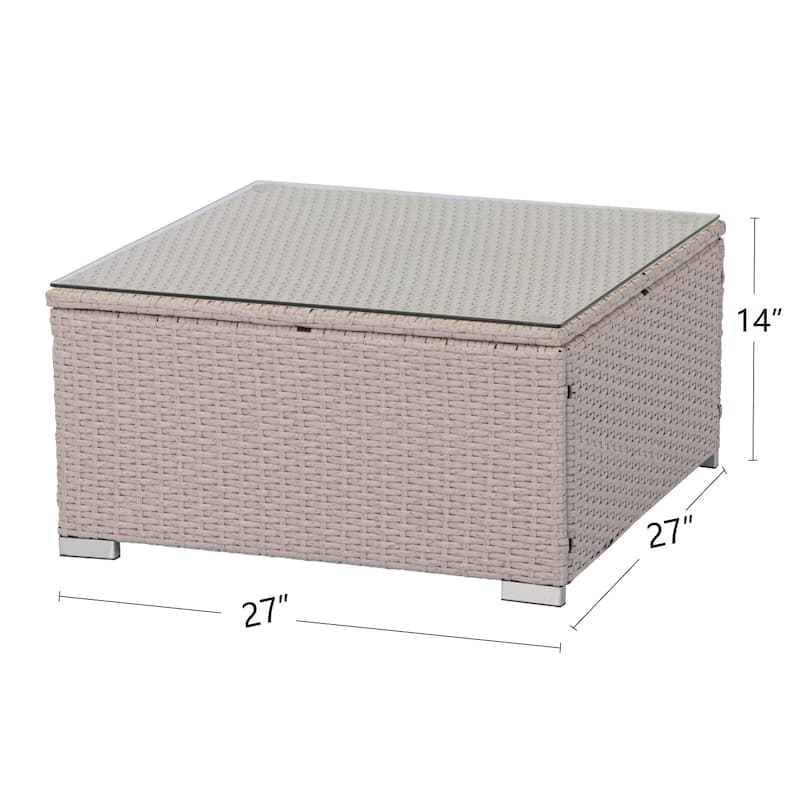 COSIEST Outdoor Furniture Wicker Glass-Top Coffee Table
