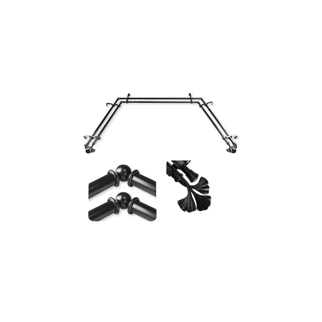 Baroque Curtain Rods & Hardware Set - Adjustable Telescoping Rods, Decorative Finials, Black Finish - M
