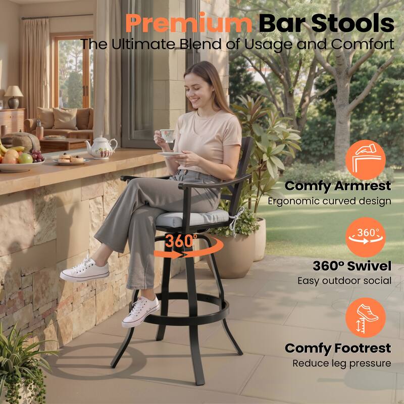 Pellebant Patio Outdoor Indoor Aluminum Swivel Bar Stools Dining Chairs with Sunbrella Cushion