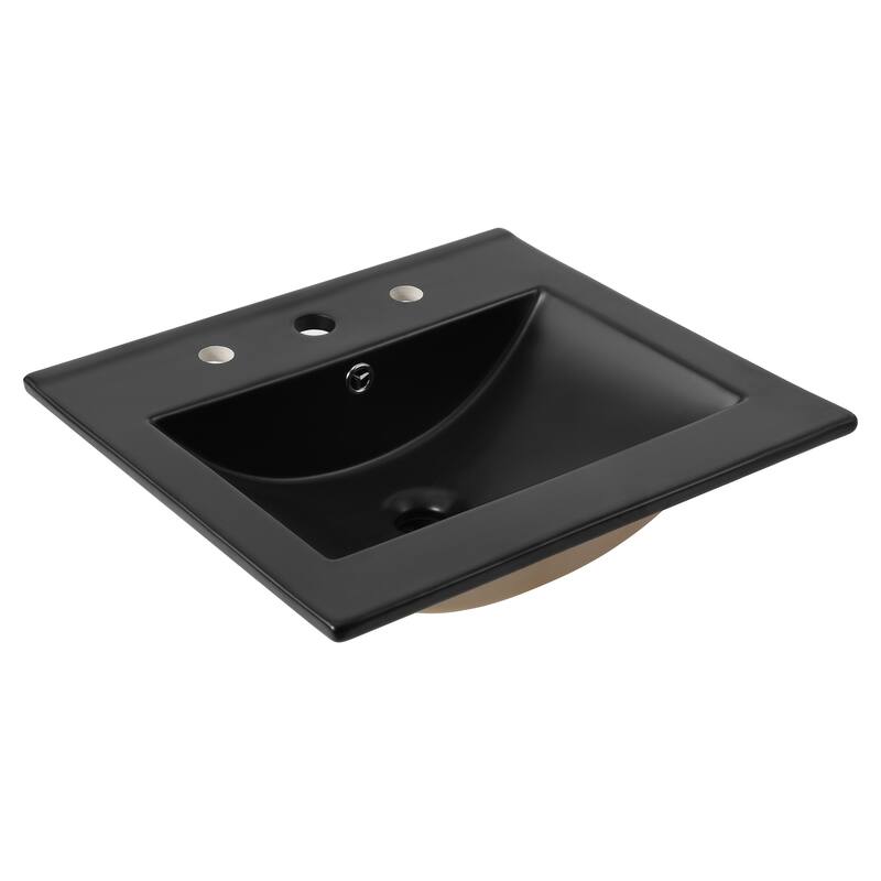 Aubert 3-Hole Classic Contemporary Rectangular Ceramic Single Sink Basin Vanity Top, by JONATHAN Y - 20 in. - Black