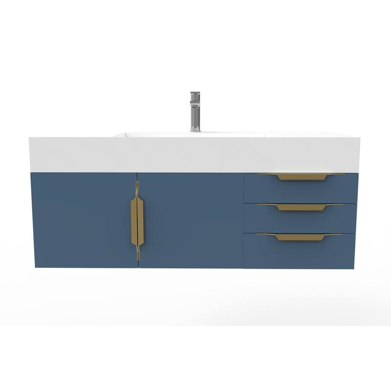 Amazon 48" Wall Mounted Bathroom Vanity Set w/ Black Top