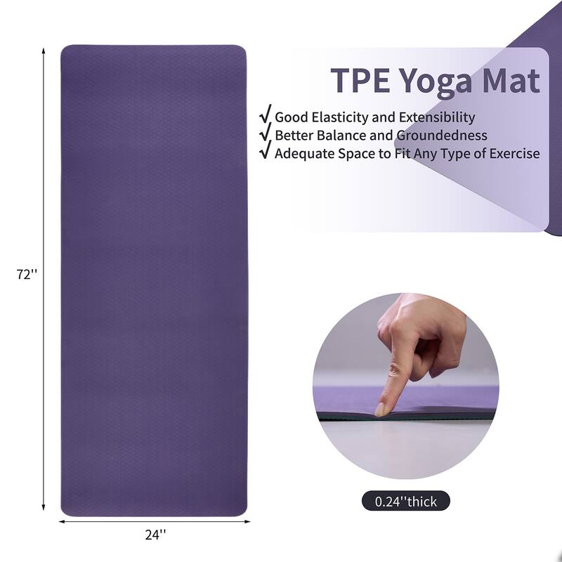 72"x24" TPE Yoga Mat, Non-Slip Eco-Friendly for Home Pilate