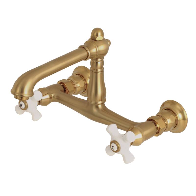 Kingston Brass English Country Two-Handle 2-Hole Wall Mount Bathroom Faucet - Brushed Brass