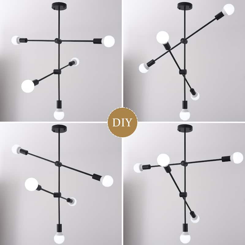 5-Light Dimmable Sputnik Modern Linear Chandelier for Living Room Bedroom