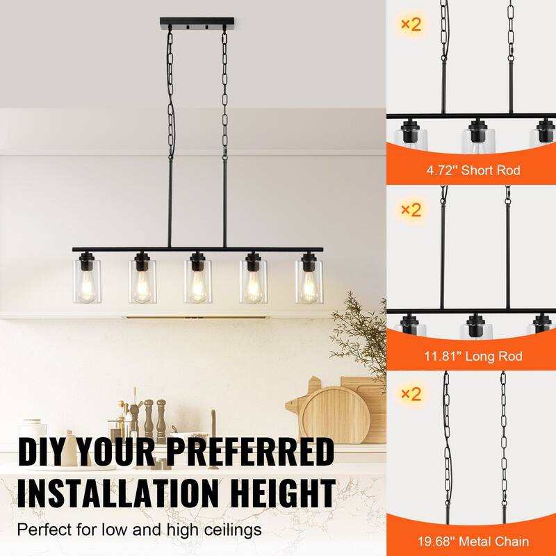5-Light 60W Adjustable Dining Room Pendant Light