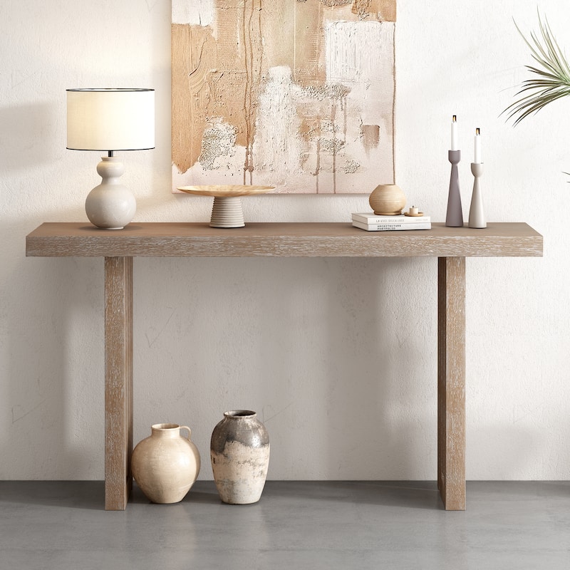 Anmytek Console Table with Distinctive Side Shapes - Natural, 59in