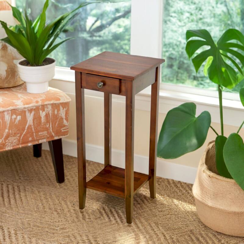 2-Tier Solid Acacia Wood Plant Table with Drawer