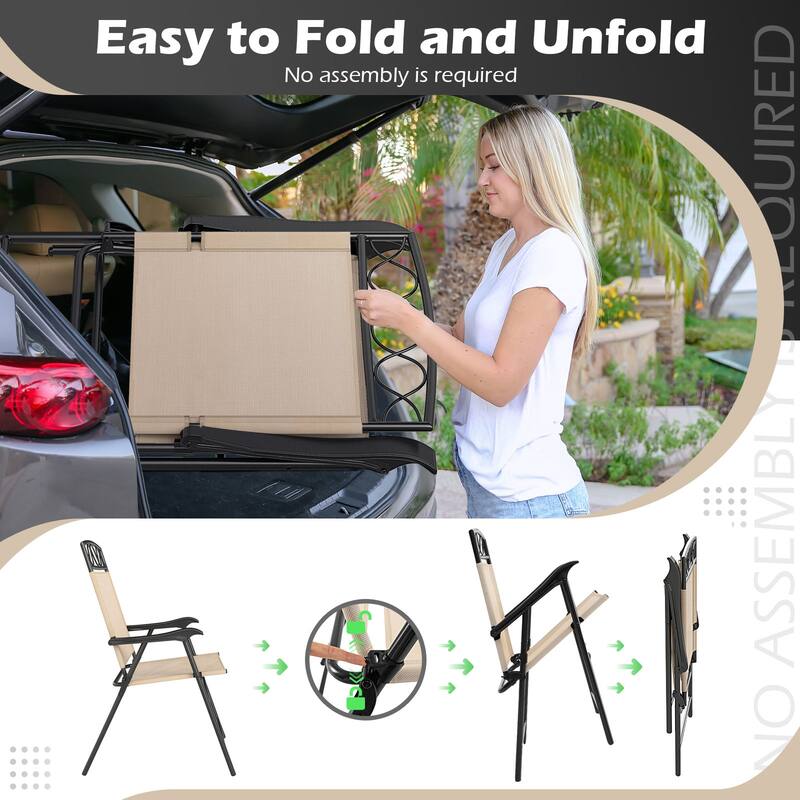 Gymax 4 Pack Patio Folding Chairs w/ Backrests & Armrests Metal Frame