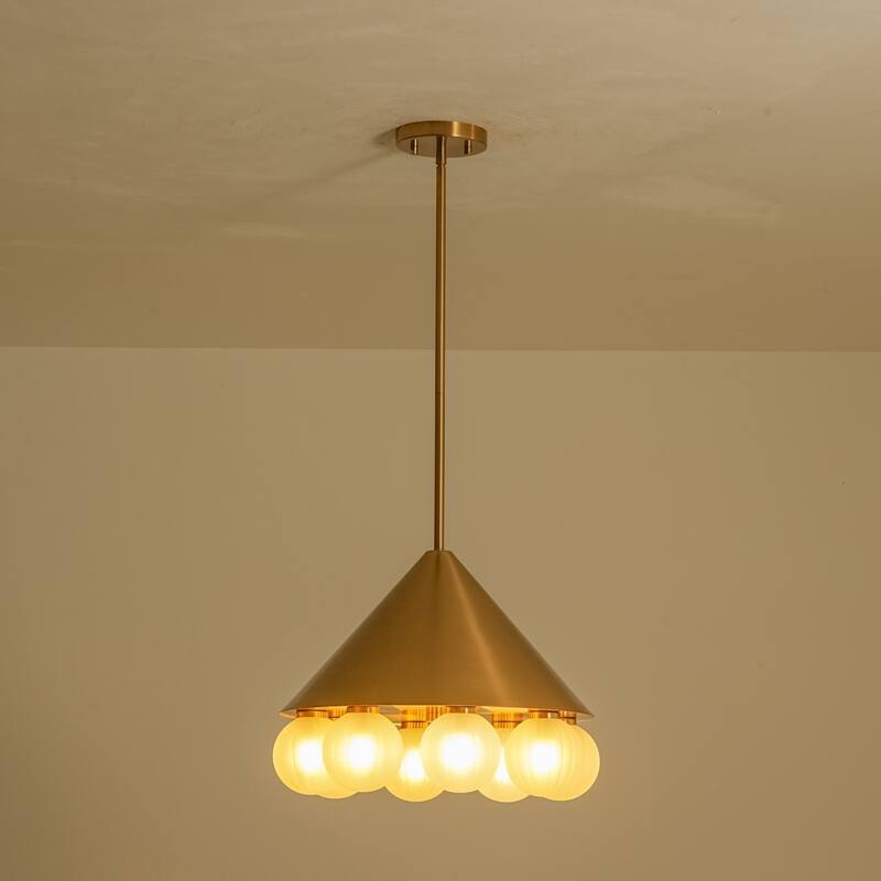 8-Light Modern Metal & Glass Pendant with Sanded Striped Glass Balls for Living Room - 8 Light