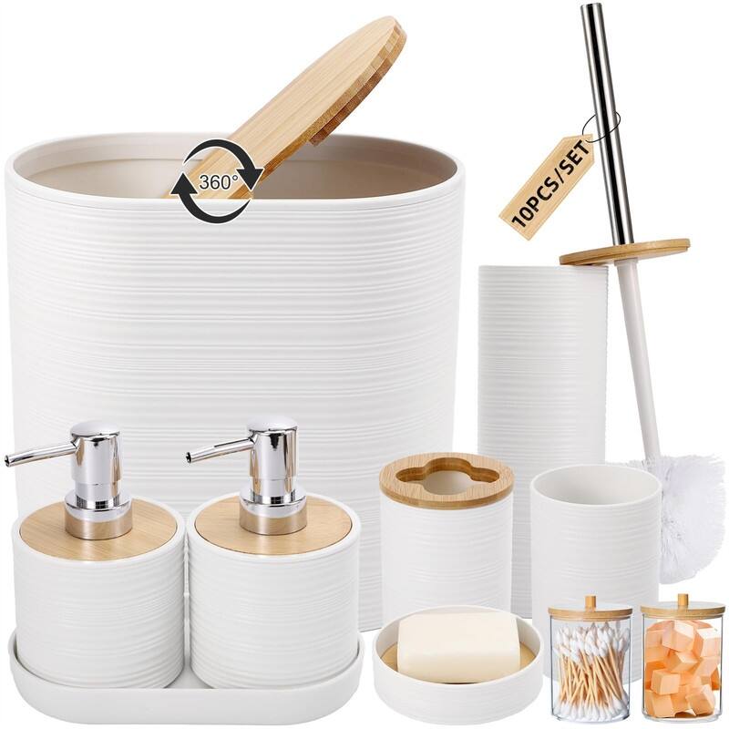 Bathroom Accessories Set with Trash Can - 1 x 1 x 1 - White