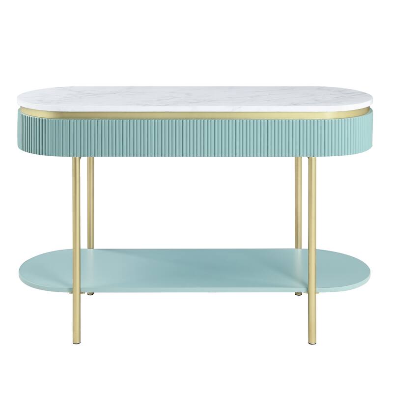 Reed Mid-Century Modern White Faux Marble 3-Piece Accent Table Set with Drawer by Furniture of America