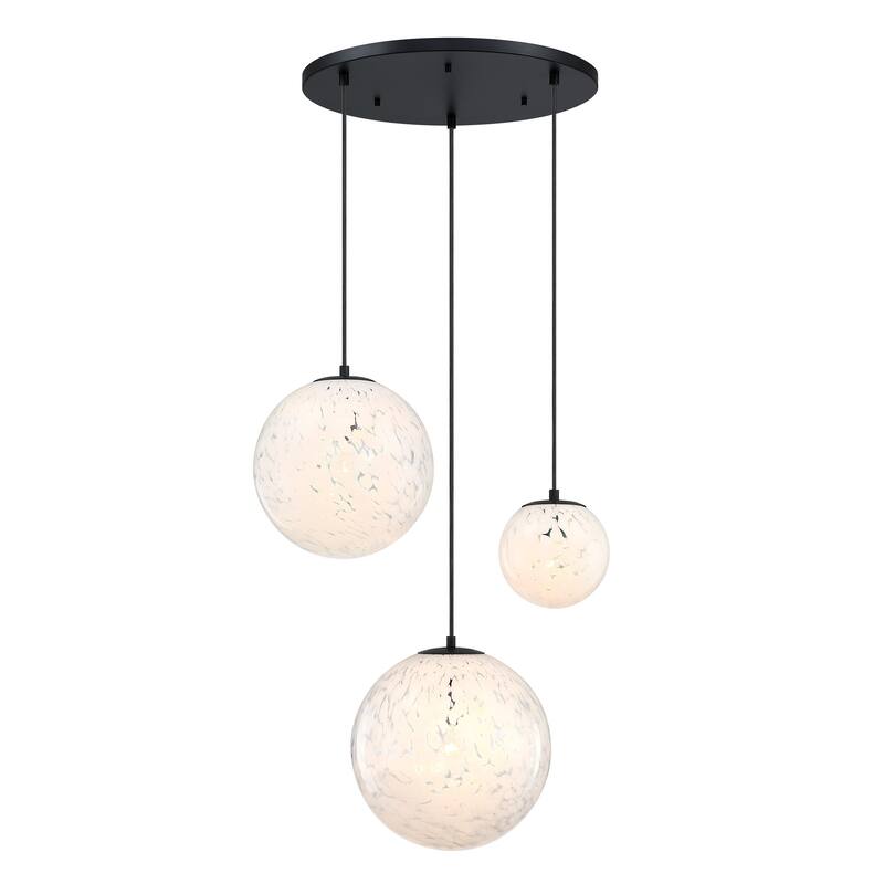 Circo 3-Light Matte Black Modern Globe Chandelier for Entryways with Mixed-Size White Art Glass Shades - 28.75